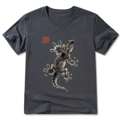 Tokyo-Tiger Minimal Asian Ink Brush Gecko Vibe V-Neck Classic T-Shirt