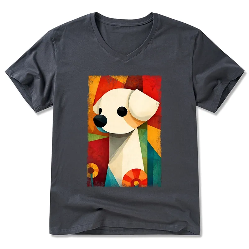 Tokyo-Tiger Retro Abstract Color Block Puppy Art V-Neck Classic T-Shirt