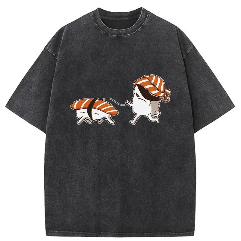 Tokyo-Tiger Sushi Walking Sushi Washed T-Shirt