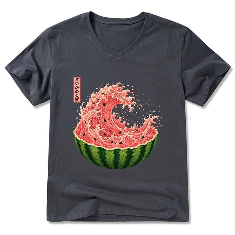 Tokyo-Tiger Watermelon Wave Summer Ukiyo Art V-Neck Classic T-Shirt