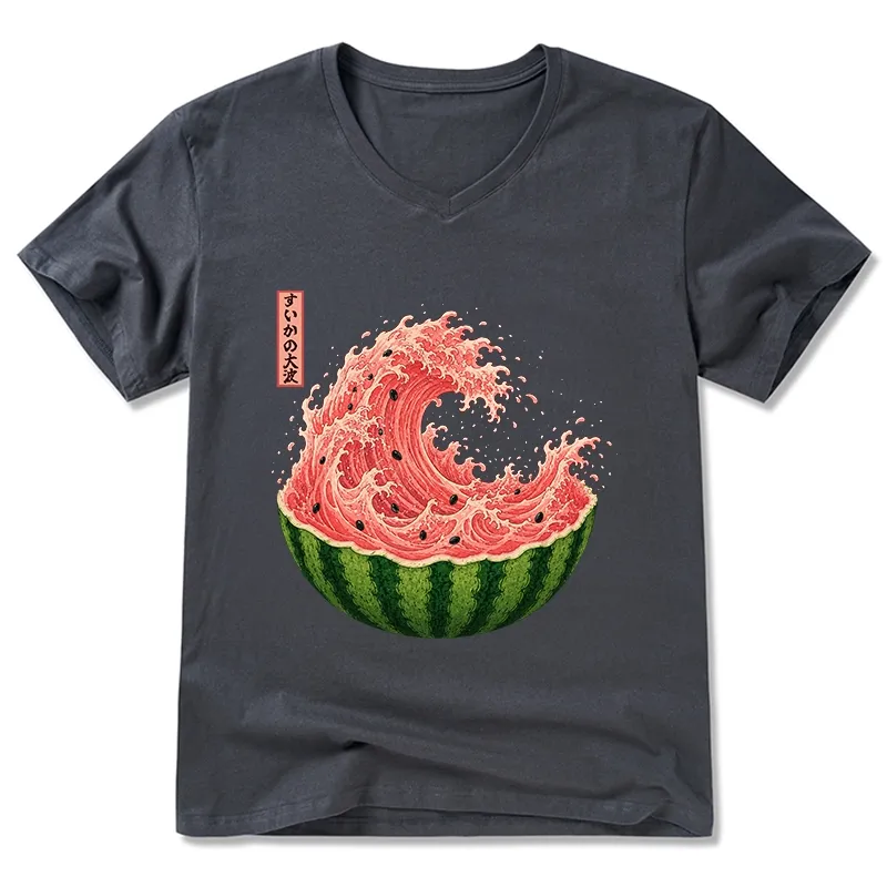 Tokyo-Tiger Watermelon Wave Summer Ukiyo Art V-Neck Classic T-Shirt Sale