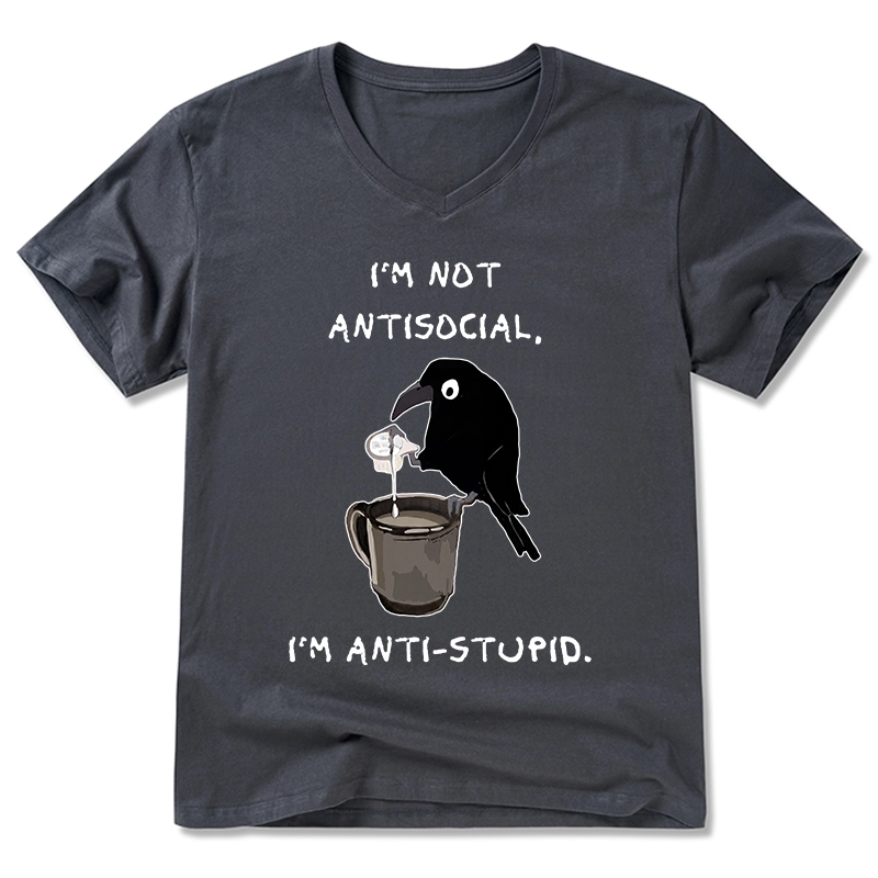 Tokyo-Tiger Cool Crow Sips Calm Coffee Alone V-Neck Classic T-Shirt