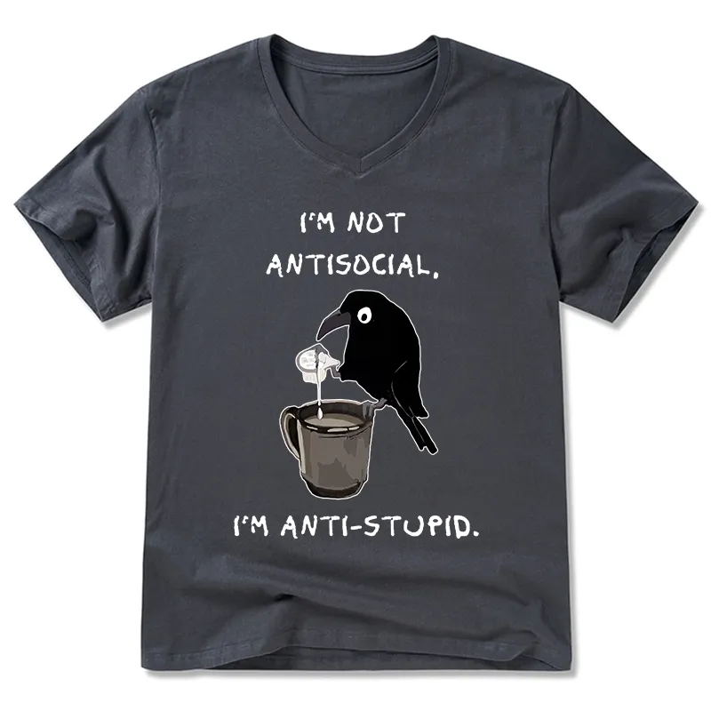 Tokyo-Tiger Cool Crow Sips Calm Coffee Alone V-Neck Classic T-Shirt