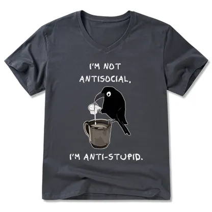 Tokyo-Tiger Cool Crow Sips Calm Coffee Alone V-Neck Classic T-Shirt