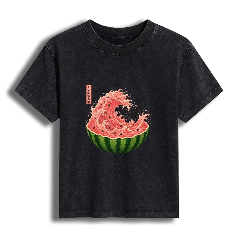 Tokyo-Tiger Watermelon Wave Summer Ukiyo Art Women's Washed T-shirt Sale