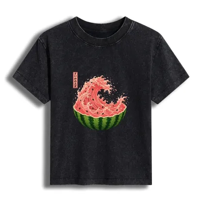 Tokyo-Tiger Watermelon Wave Summer Ukiyo Art Women's Washed T-shirt