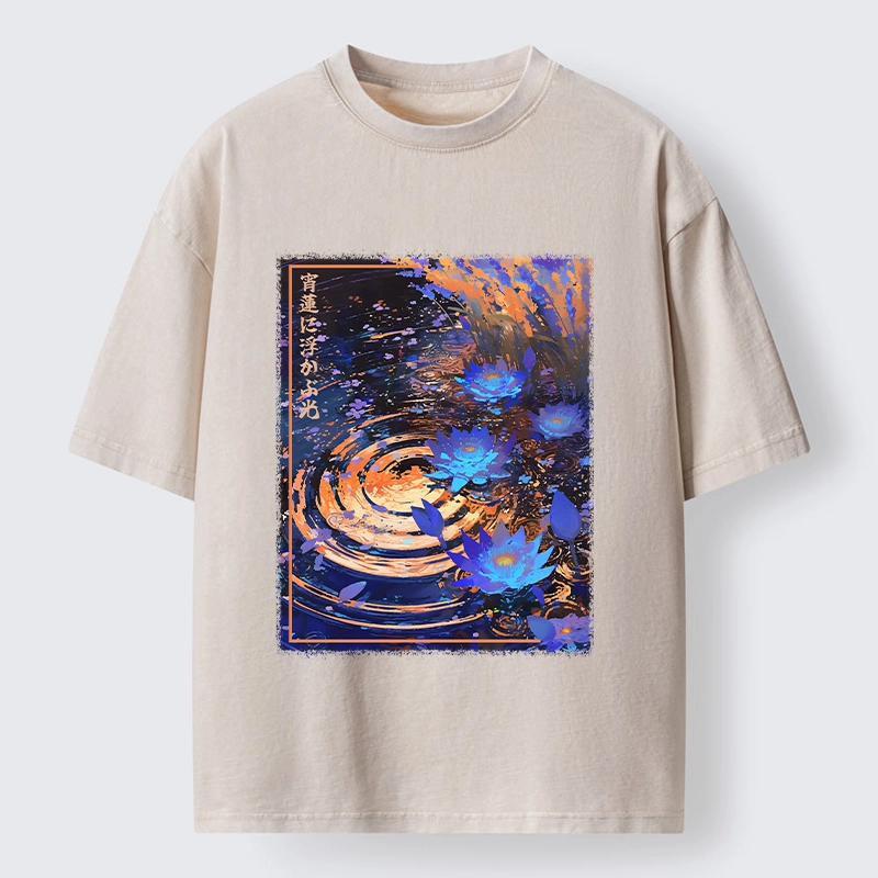 Tokyo-Tiger Night Lotus Water Glow Washed T-Shirt