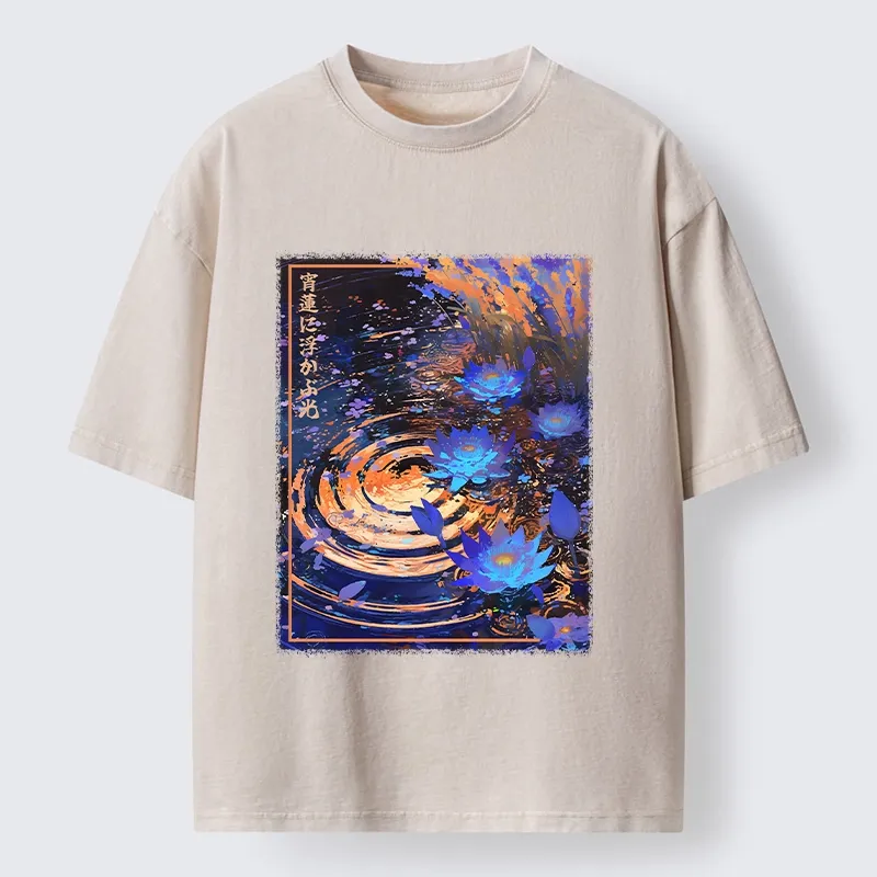 Tokyo-Tiger Night Lotus Water Glow Washed T-Shirt