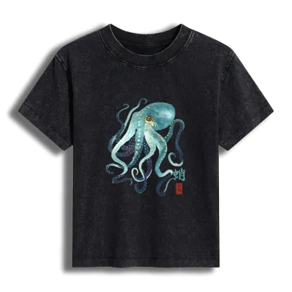 Tokyo-Tiger Soft Watercolor Octopus Japanese Art Women's Washed T-shirt