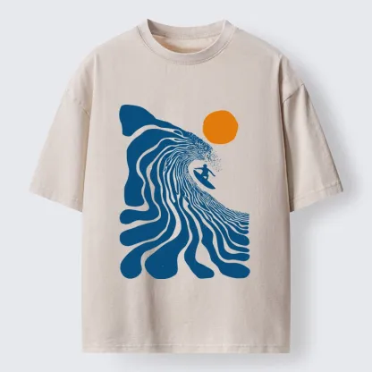 Tokyo-Tiger Retro Wave Surfer Guy Washed T-Shirt