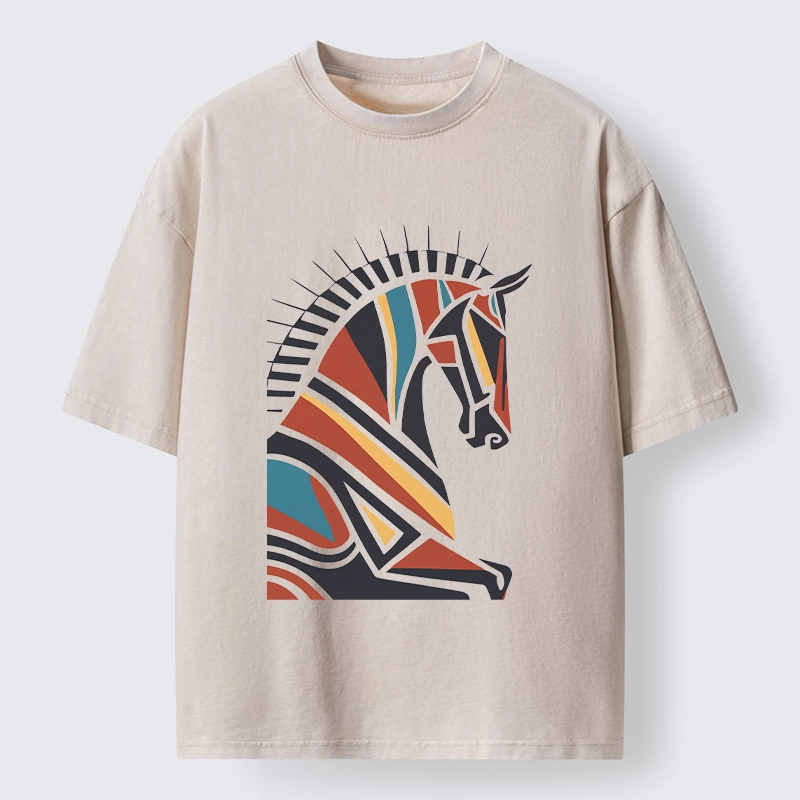 Tokyo-Tiger Geometric Color Horse Washed T-Shirt