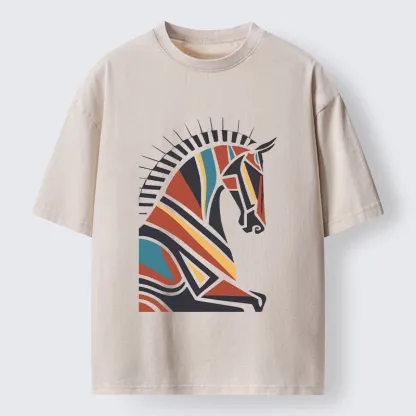 Tokyo-Tiger Geometric Color Horse Washed T-Shirt