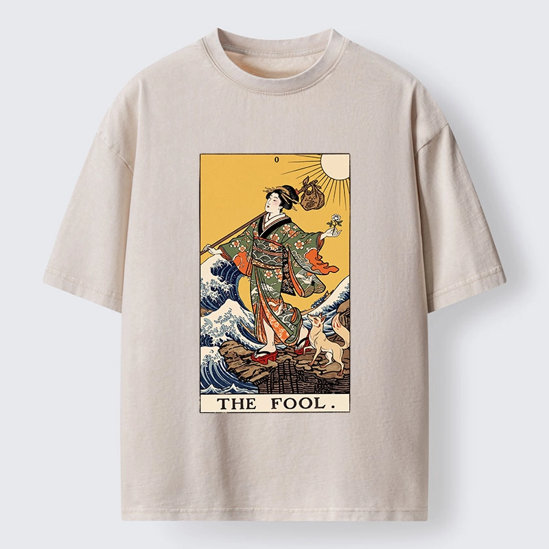 Tokyo-Tiger Ukiyo E Fool Tarot Washed T-Shirt