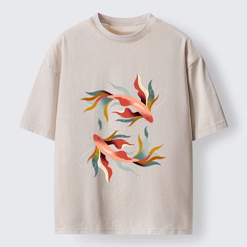 Tokyo-Tiger Twin Color Koi Fish Washed T-Shirt