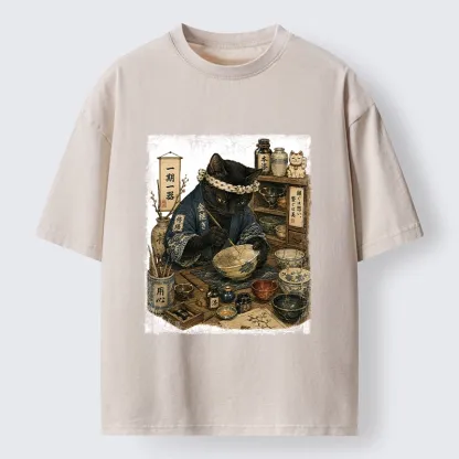 Tokyo-Tiger One Time Meeting Cat Art Washed T-Shirt