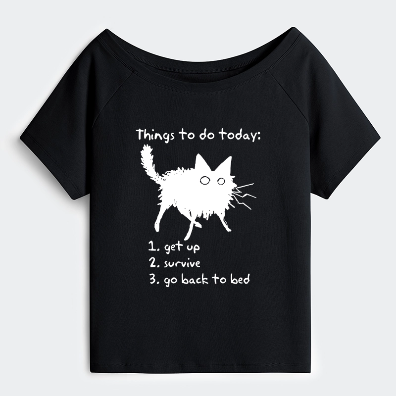 Tokyo-Tiger Lazy Cat Survive Day Funny Meme Off Shoulder T-Shirt