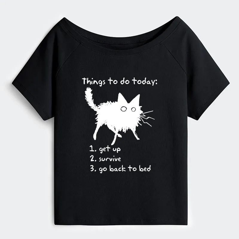 Tokyo-Tiger Lazy Cat Survive Day Funny Meme Off Shoulder T-Shirt