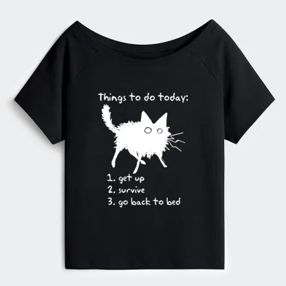 Tokyo-Tiger Lazy Cat Survive Day Funny Meme Off Shoulder T-Shirt