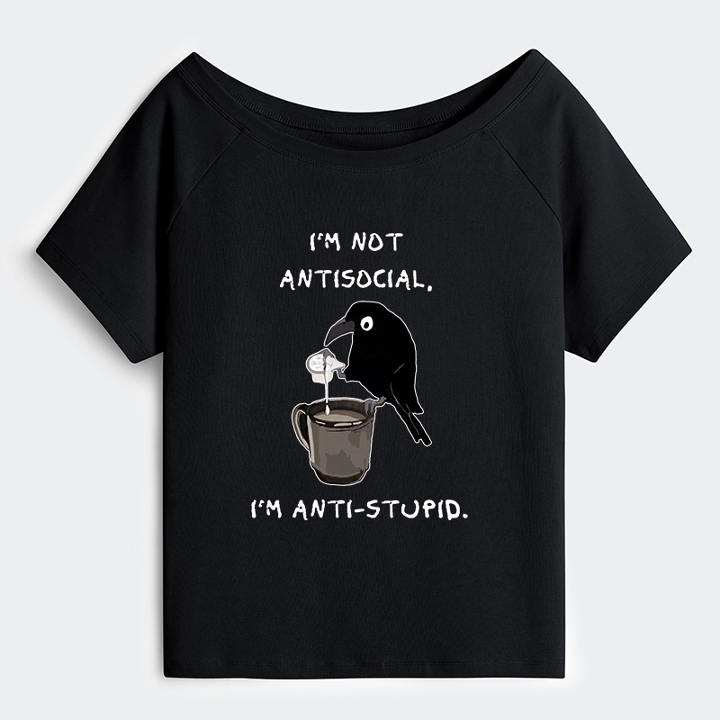 Tokyo-Tiger Cool Crow Sips Calm Coffee Alone Off Shoulder T-Shirt