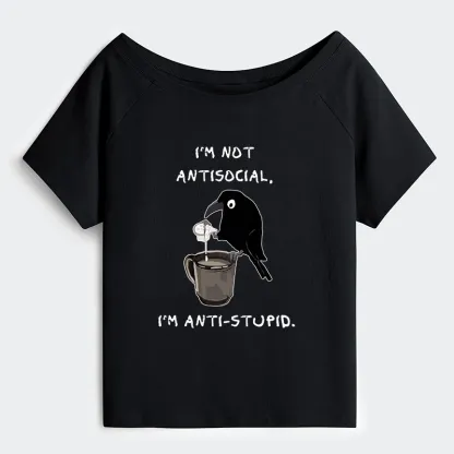 Tokyo-Tiger Cool Crow Sips Calm Coffee Alone Off Shoulder T-Shirt