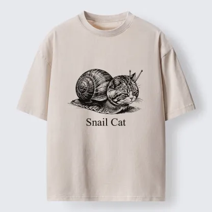 Tokyo-Tiger Weird Snail Cat Meme Washed T-Shirt