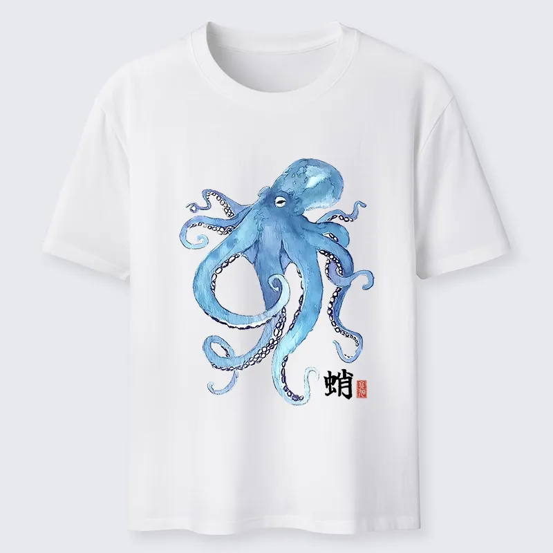 Tokyo-Tiger Watercolor Blue Octopus Classic T-Shirt