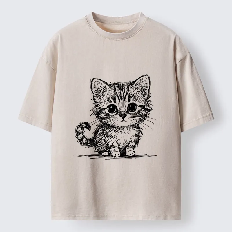 Tokyo-Tiger Black Ink Baby Cat Washed T-Shirt