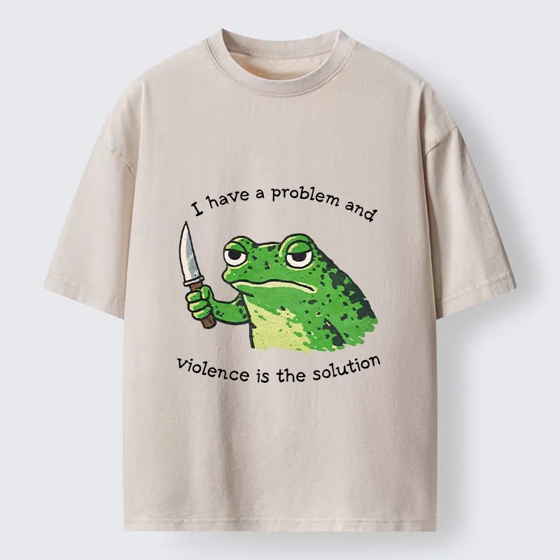 Tokyo-Tiger Funny Meme Knife Frog Washed T-Shirt