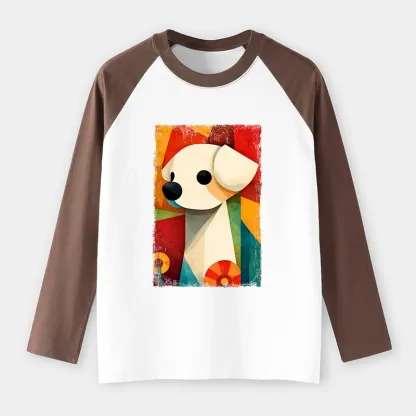 Tokyo-Tiger Retro Abstract Color Block Puppy Art Raglan Long Sleeve T-shirt