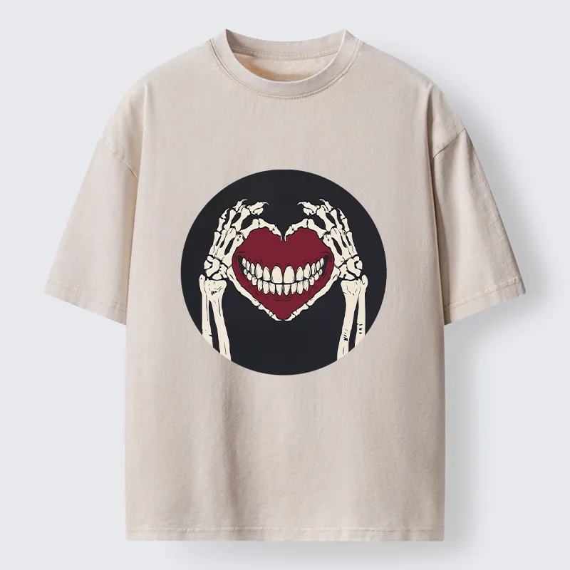 Tokyo-Tiger Skull Hand Love Sign Washed T-Shirt
