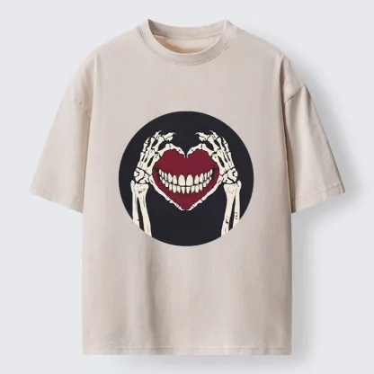 Tokyo-Tiger Skull Hand Love Sign Washed T-Shirt