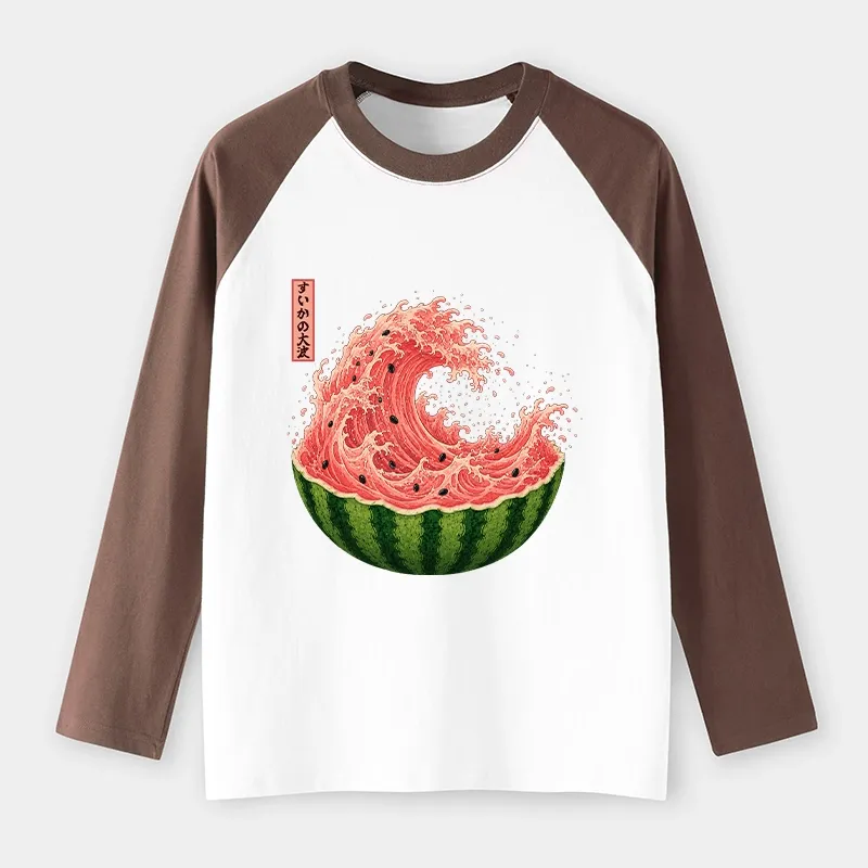Tokyo-Tiger Watermelon Wave Summer Ukiyo Art Raglan Long Sleeve T-shirt