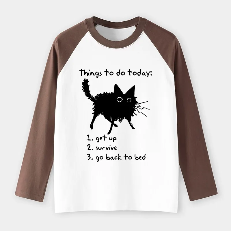 Tokyo-Tiger Lazy Cat Survive Day Funny Meme Raglan Long Sleeve T-shirt