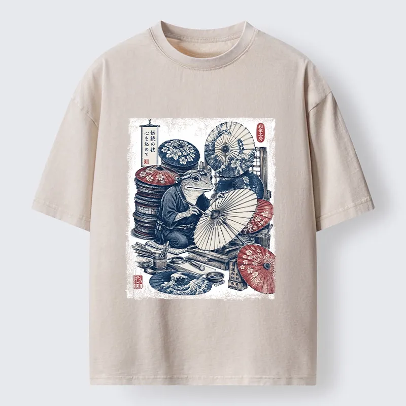 Tokyo-Tiger Umbrella Maker Frog Washed T-Shirt