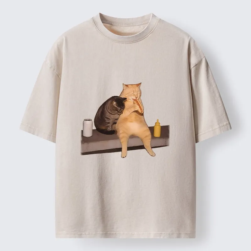 Tokyo-Tiger Hot Dog Snack Cats Washed T-Shirt
