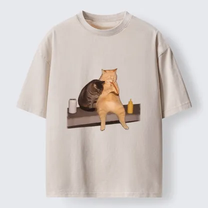 Tokyo-Tiger Hot Dog Snack Cats Washed T-Shirt