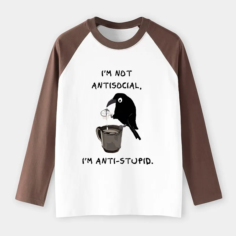 Tokyo-Tiger Cool Crow Sips Calm Coffee Alone Raglan Long Sleeve T-shirt