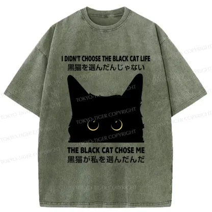 Tokyo-Tiger Black Cat Chose Me Washed T-Shirt