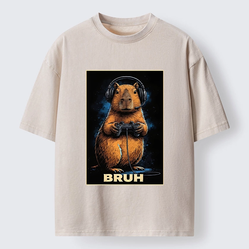 Tokyo-Tiger Gamer Capybara Meme Washed T-Shirt