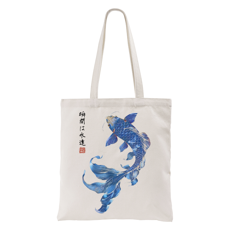 Tokyo-Tiger Lucky Blue Koi Fish Art Tote Bag
