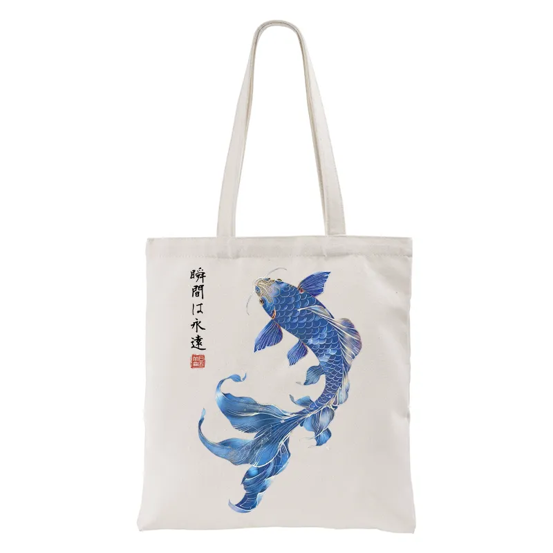 Tokyo-Tiger Lucky Blue Koi Fish Art Tote Bag Sale