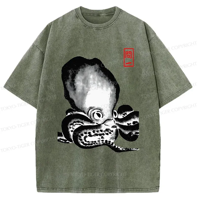 Tokyo-Tiger Retro Octopus Washed T-Shirt