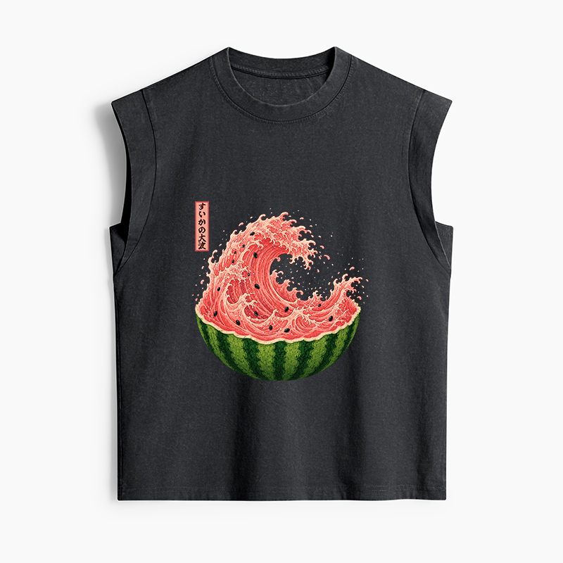 Tokyo-Tiger Watermelon Wave Summer Ukiyo Art Women's Washed Tank Tops