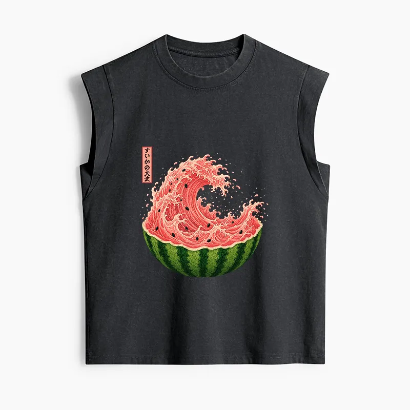 Tokyo-Tiger Watermelon Wave Summer Ukiyo Art Women's Washed Tank Tops Sale