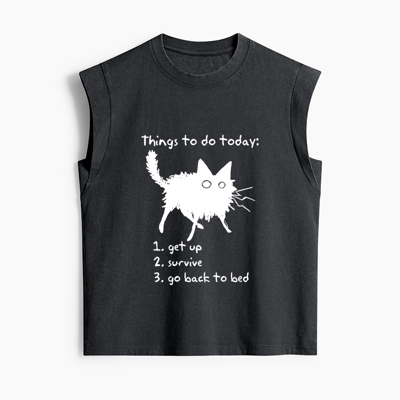 Tokyo-Tiger Lazy Cat Survive Day Funny Meme Women's Washed Tank Tops