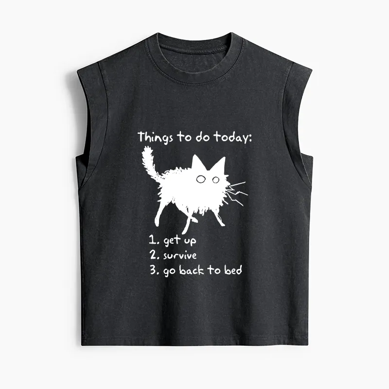 Tokyo-Tiger Lazy Cat Survive Day Funny Meme Women's Washed Tank Tops