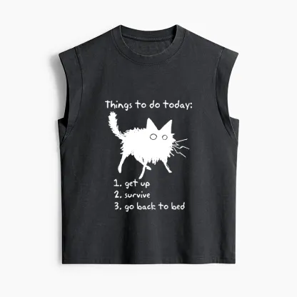 Tokyo-Tiger Lazy Cat Survive Day Funny Meme Women's Washed Tank Tops