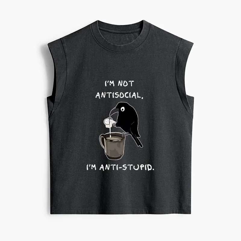 Tokyo-Tiger Cool Crow Sips Calm Coffee Alone Women's Washed Tank Tops Sale