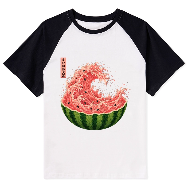 Tokyo-Tiger Watermelon Wave Summer Ukiyo Art Raglan T-shirt