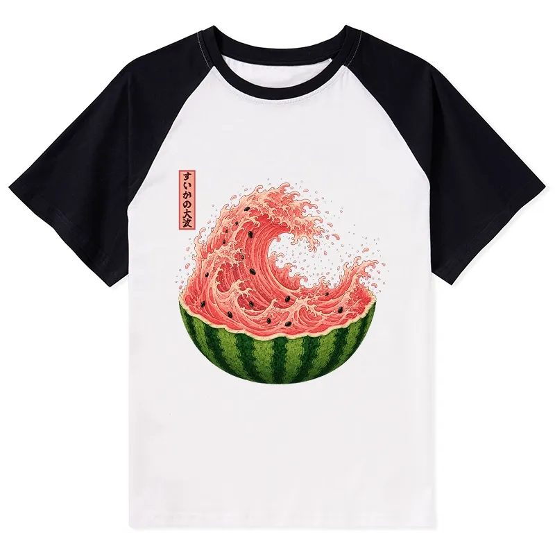 Tokyo-Tiger Watermelon Wave Summer Ukiyo Art Raglan T-shirt